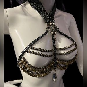 Handmade one of a kind Jewelry harness necklace adjustable fits all goth exotic
